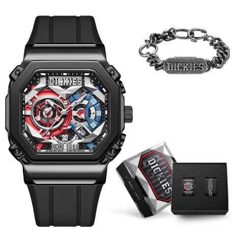 Dickies Mecha Samurai Collection Wrist Watches Quartz Movement Silicone Strap Skeleton Dial Men's Watches Gift Box Set