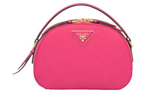 PRADA Saffiano Cow Leather Crossbody Handbag Women's Rose Red