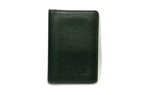 LOUIS VUITTON Letter Print Cow Leather Wallet Men's Green