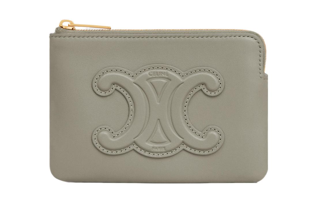 CELINE Triomphe Smooth Cow Leather Card Holder, Coin Purse Women's Green Clay