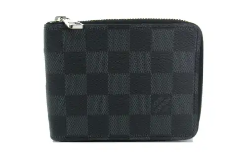 LOUIS VUITTON Zippy Zip Closure Damier Graphite Leather Wallet Unisex Black