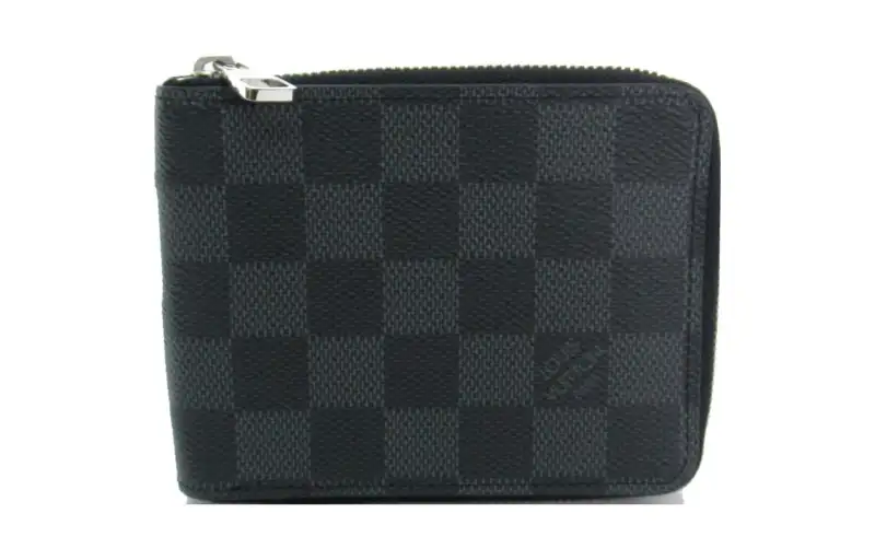 LOUIS VUITTON Zippy Zip Closure Damier Graphite Leather Wallet Unisex Black