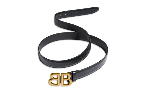 Balenciaga Cow Leather Metal Leather Belts Women's Black Width 3cm