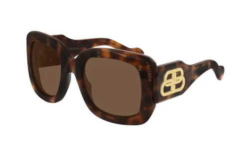 Balenciaga Acetate Irregular Shape Sunglasses Unisex Brown
