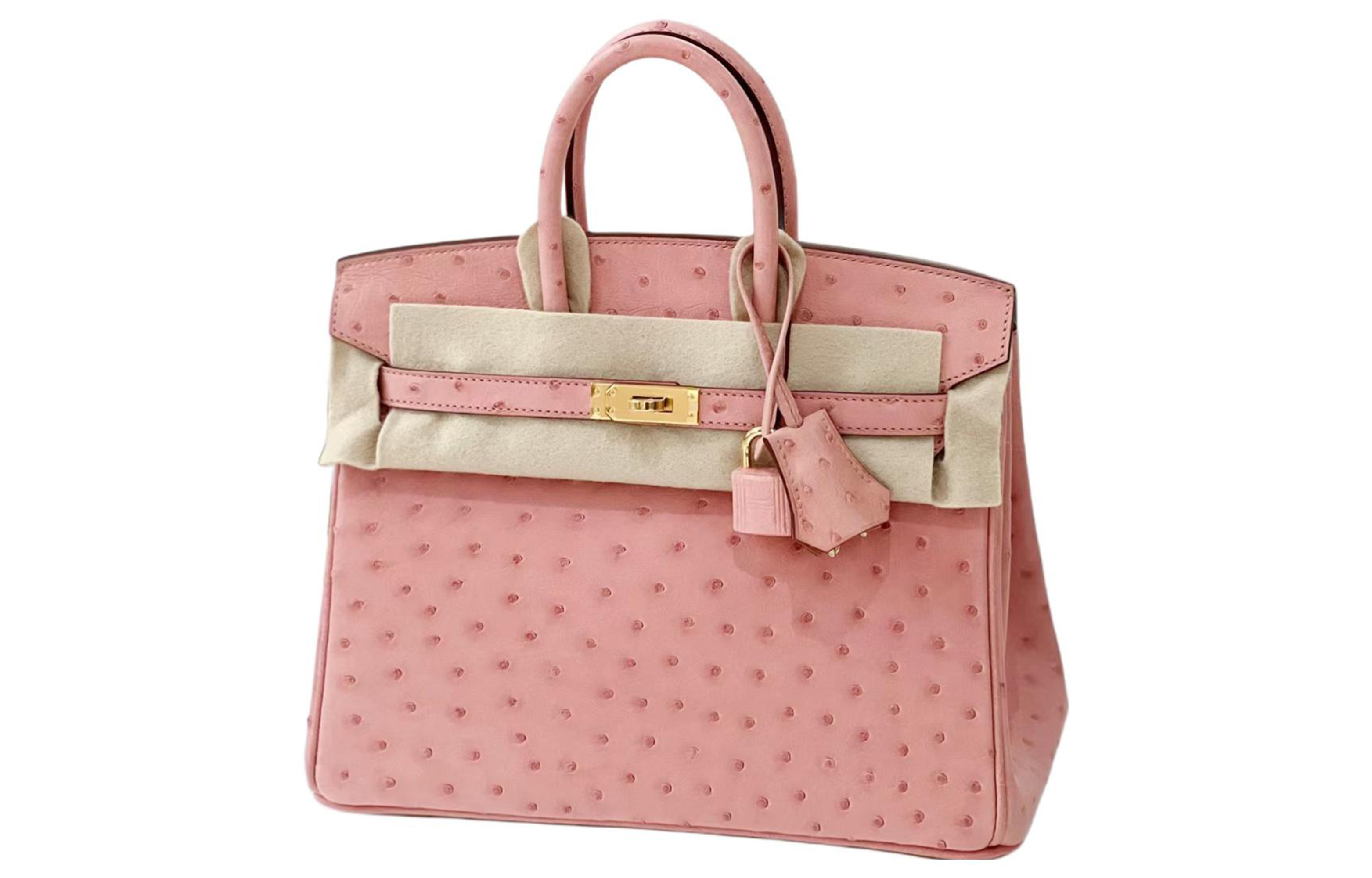 HERMES Birkin Ostrich Leather Birkin Bag Handbag Women's 94 Ceramic Powder