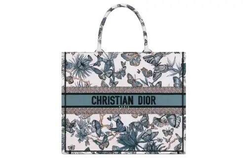 DIOR BookTote Embroidery Tote Bag, Shopping Bag, Handbag Large Women's White & Midnight Blue