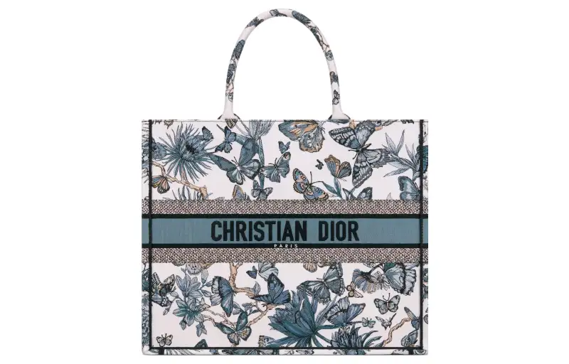 DIOR BookTote Embroidery Tote Bag, Shopping Bag, Handbag Large Women's White & Midnight Blue