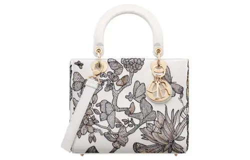 DIOR Lady Dior Cow Leather Handbag, Shoulder Bag, Crossbody Bag, Handbag Medium Women's White & Multicolor