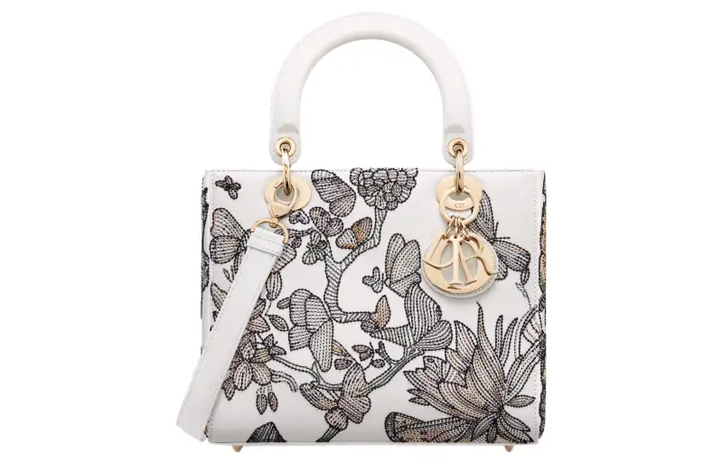 DIOR Lady Dior Cow Leather Handbag, Shoulder Bag, Crossbody Bag, Handbag Medium Women's White & Multicolor