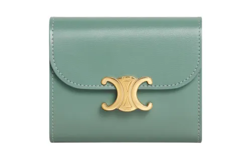 CELINE Triomphe Shiny Cow Leather Wallet Small Women's Celadon Green