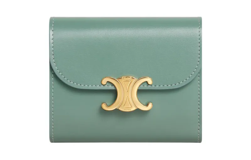 CELINE Triomphe Shiny Cow Leather Wallet Small Women's Celadon Green