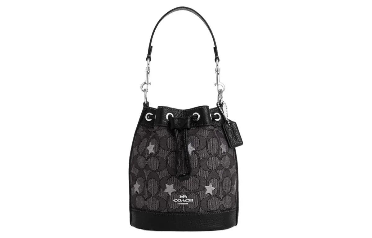 COACH Dempsey Cow Leather Bucket Bag, Shoulder Bag, Crossbody Bag, Handbag Mini Women's Black Gray