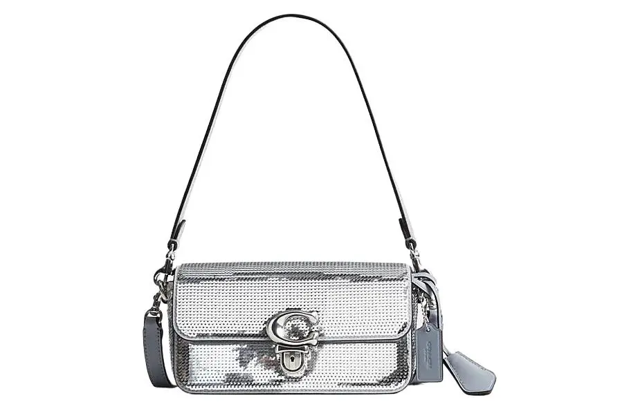 COACH Studio Cow Leather Baguette Bag Crossbody Bag, Shoulder Bag Small Women's Silver