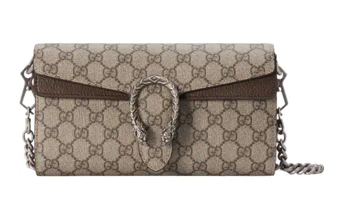 GUCCI Dionysus Leather Paneled Canvas Crossbody Bag, Shoulder Bag Small Women's Brown