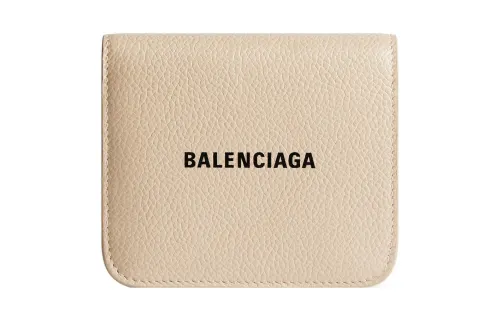 Balenciaga Grain Cow Leather Card Holder Women's Beige