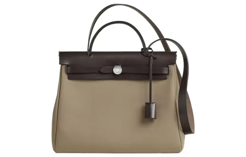 HERMES Herbag Zip Officier Canvas With Hunter Cow Leather Shoulder Bag, Crossbody Bag, Handbag 31 Unisex