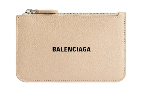Balenciaga Grained Calfskin Card Holder Large Women's Beige