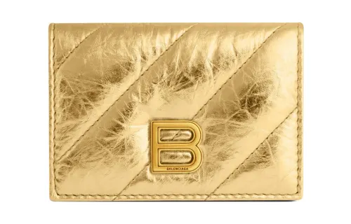 Balenciaga Crush Calfskin Wallet, Card Holder Regular Women's Gold