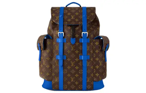 LOUIS VUITTON CHRISTOPHER Coated Canvas With Cow Leather Backpack Medium Men's Brown & Blue