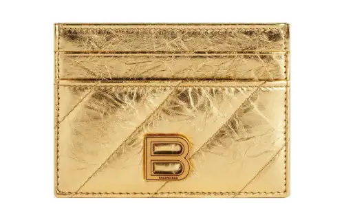 Balenciaga Crush Calfskin Card Holder Women's Gold