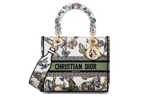 DIOR Lady D Lite Embroidery Handbag, Shoulder Bag, Crossbody Bag, Handbag Medium Women's White & Multicolor