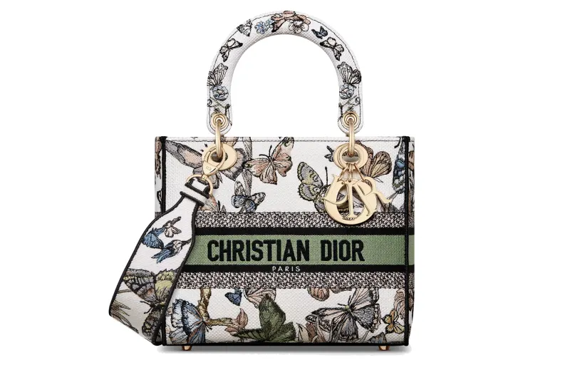 DIOR Lady D Lite Embroidery Handbag, Shoulder Bag, Crossbody Bag, Handbag Medium Women's White & Multicolor