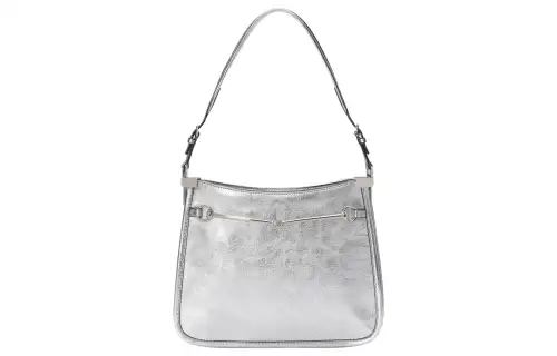 GUCCI Horsebit Leather Handbag, Shoulder Bag Women's Silver