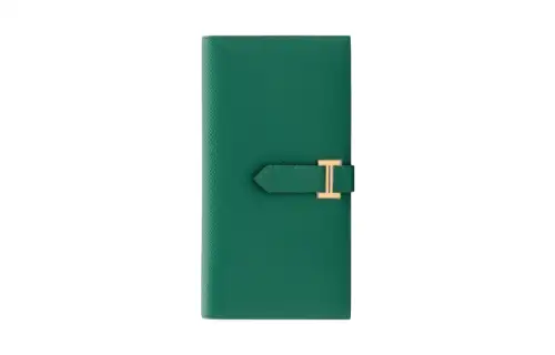HERMES Bearn Gold tone Lock Epsom Calfskin Wallet Women's Green