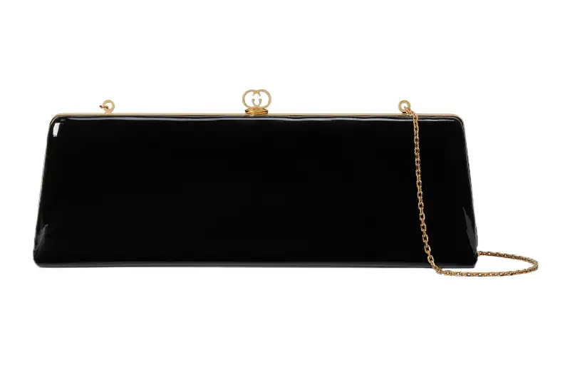 GUCCI Broadway Patent Leather Evening Bag One Shoulder Crossbody Clutch Small Women's Black