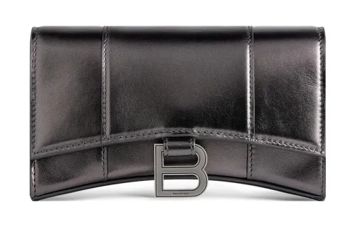 Balenciaga Metallic Smooth Calfskin Shoulder Bag, Crossbody Bag, Wallet Regular Women's Dark Gray