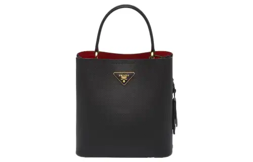 PRADA CiniSaffiano Zip Closure Leather Handbag Medium Women's Black