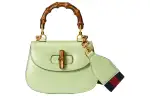 GUCCI Bamboo 1947 Striped Leather Bamboo Bag, One Shoulder Handbag Mini Women's Pistachio Green