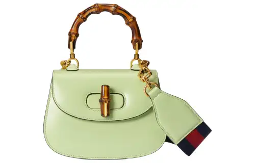 GUCCI Bamboo 1947 Striped Leather Bamboo Bag, One Shoulder Handbag Mini Women's Pistachio Green