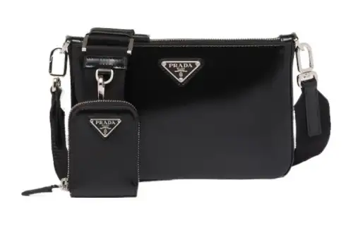 PRADA Shiny Leather Shoulder Bag Men's Black