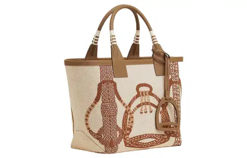 HERMES H Plume Canvas With Swift Calfskin Tote Bag, Shopping Bag, Handbag Women's Chestnut & Light Beige