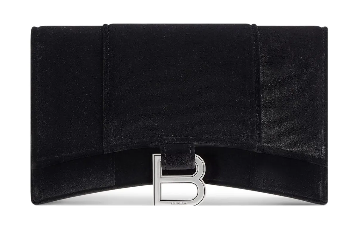 Balenciaga Hourglass Velvet Jersey Wallet On Chain Black