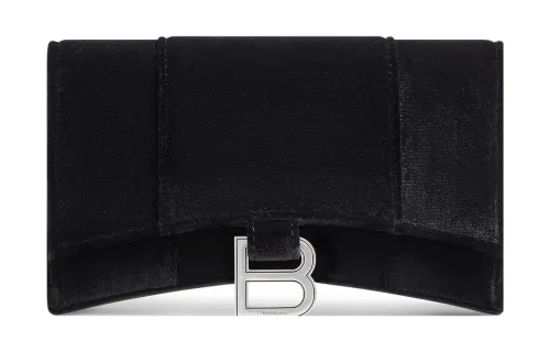 Balenciaga Hourglass Velvet Jersey Wallet On Chain Black