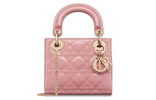 DIOR Lady Dior Patent Leather, Cow Leather Handbag, Shoulder Bag, Crossbody Bag, Handbag Mini Women's Pink