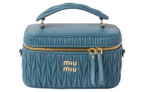 MIU MIU Matelassé Soft Sheep Leather Box Bag, Handbag, Crossbody Bag, Shoulder Bag Women's Sea Blue