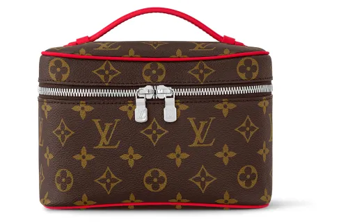 LOUIS VUITTON Coated Canvas With Cow Leather Trim Portable Makeup Bag Mini Women's Brown & Rouge