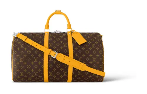 LOUIS VUITTON Keepall Monogram Macassar Coated Canvas Crossbody Handbag, Travel Bag Men's Brown & Yellow