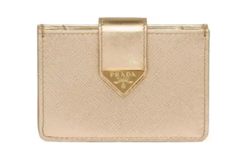 PRADA Saffiano Leather Card Holder Regular Women's Beige