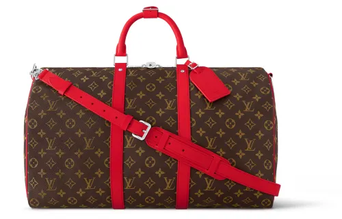 LOUIS VUITTON Keepall Coated Canvas With Cow Leather Trim Travel Bag Men's