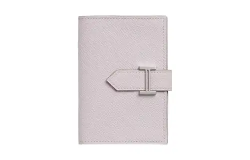 HERMES Bearn Silver Tone Buckle Epsom Calfskin Card Holder, Wallet Women's 09 Mauve Pale Dream Purple