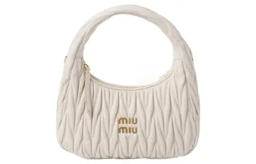 MIU MIU Wander Lambskin Hobo Bag, Shoulder Bag, Crossbody Bag, Handbag Women's White