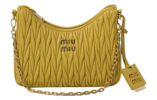 MIU MIU Matelassé Soft Sheep Leather Portable Crossbody Bag, Shoulder Bag Women's Pineapple Yellow