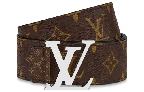 LOUIS VUITTON Initiales Metal Canvas Calfskin Leather Belts Men's Brown/Black Width 4cm