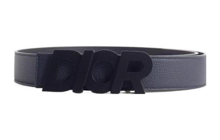 DIOR Logo Emblem, Smooth Buckle Leather Belts Men's Blue Width 3.5CM