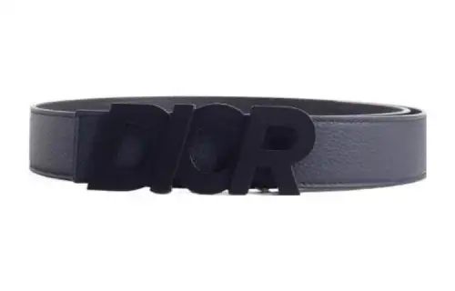 DIOR Logo Emblem, Smooth Buckle Leather Belts Men's Blue Width 3.5CM