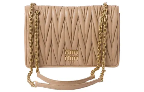 MIU MIU Matelassé Soft Sheep Leather Crossbody Bag, Shoulder Bag Women's Sand Yellow